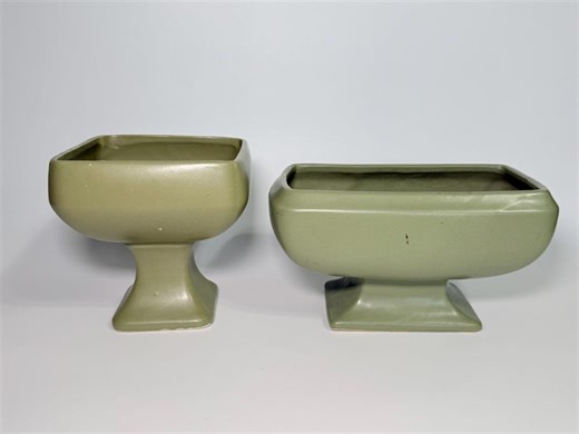 Vintage 1960s Mccoy Pottery Floraline Matte Green Square and Rectangular Pedestal Planters #460 & #465- Set of 2- Mid Century Floral Decor - Etsy