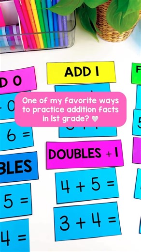 Kelsey | First Grade | Guided Math on Instagram: "One of my favorite small group activities to practice addition strategies is an Addition Strategy Sort! This is an amazing activity for critical thinking and developing fact fluency! 💪🏻 I like to do this during small groups to review strategies. Then, I will use it again as a math center. This is also perfect for a whole group review! ⭐️ Go over each strategy you have taught your students. ⭐️ Show students each of the headers and have them take