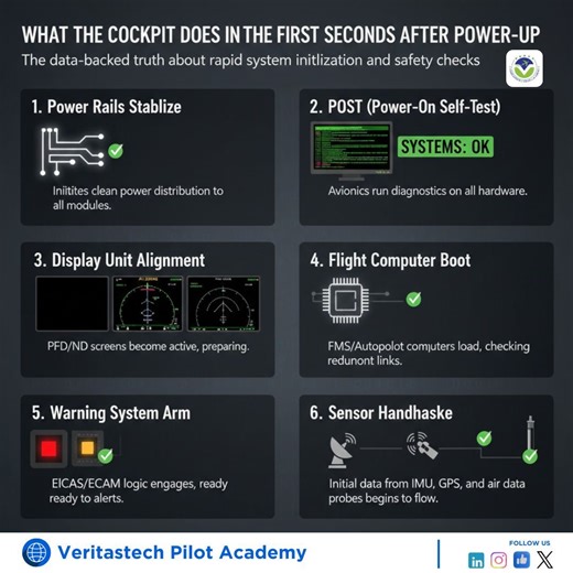 ⚡ What the Cockpit Does in the First 5 Seconds After Power-Up ⚡ The moment a pilot flips the **Battery Master** switch, a complex, high-speed orchestration of digital and electrical life begins. In… | Capt. Ebenezer S