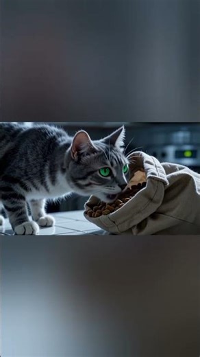 Nighttime Visitor: Cat in the Kitchen🐾😺🍽🌃