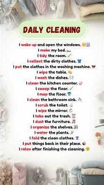 20 simple English sentences about daily cleaning at home. 🧹