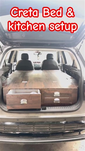 Hyundai Creta Car Camping | Bed & Kitchen Setup Inside Car 🚗🏕️ | Travel Life #travelshorts #shorts