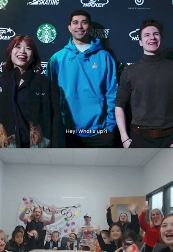 ☎️ Ring ring… the Olympians are calling!! Maxim Naumov, Emily Chan, and Spencer Akira Howe surprised the Skating Club of Boston with a live chat from Milan 🥹 #WinterOlympics