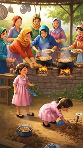 Village ladies cooking food together. Kids playing #food #foodie