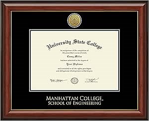 Manhattan College School of Engineering 12.5" w x 8.5" h Diploma Frame - Fits a bachelor's and master's - Gold Engraved Medallion Diploma Frame