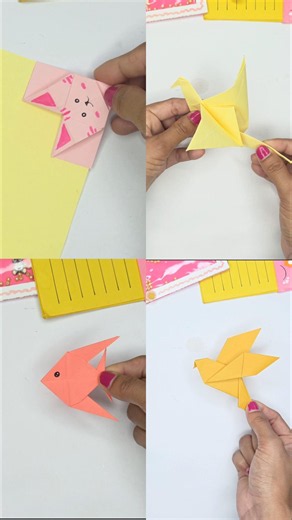 4 Easy Origami Ideas for Beginners | Bird, Fish, Cat Bookmark & Flapping Crane Tutorial