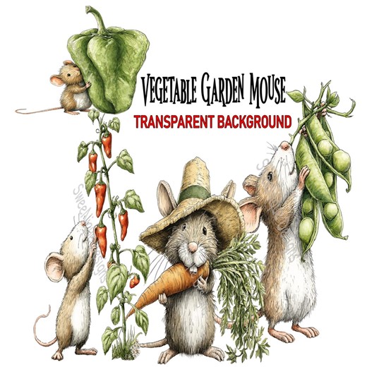 Garden Mouse PNG Clipart, 15 Whimsical Mice Graphics, Transparent Background Digital Download - Etsy