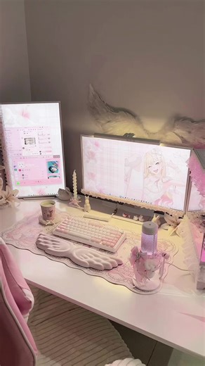 🍵🌸 ⑅˙˳⸜⸜. #setup #pc #gaming #pink #matcha