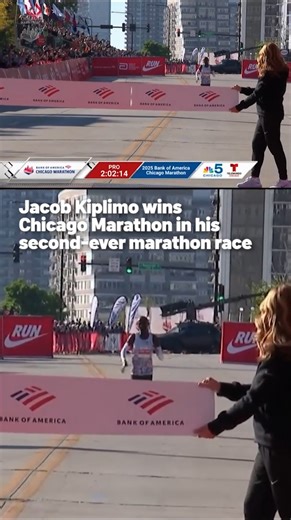 Marathon newcomer Jacob Kiplimo, running only his second-ever marathon race, has just won the 2025 Bank of America Chicago Marathon in near-world record fashion. #chicagomarathon #chicagomarathon #marathon | NBC Chicago