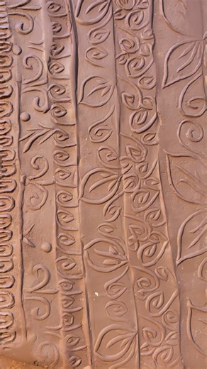 25 years ago, I made stamps and textured rollers with the kids I was teaching at the time. Today, I found them in a box while cleaning , and for fun I rolled them across a slab of clay and then made a beer cup. It’s fun seeing the pattern inspired from nature, and the scale and repetition of a theme is there too. #texture #contemporarycraft #ceramique #pottery #handmade | Brenda Danbrook Pottery