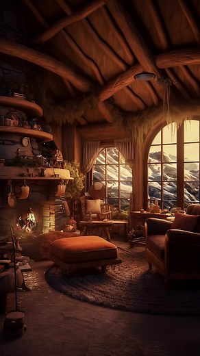 Hobbit's Winter Haven - Cozy Living Room in a Hobbit Home