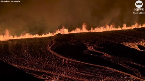 Dramatic footage shows lava raging at Iceland volcano