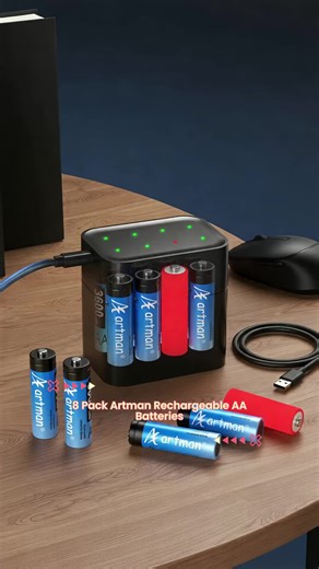 Artman Rechargeable Lithium AA Batteries with Charger, 8 Pack 3600mWh Lithium Batteries AA, 1.5V Constant Output Double A Battery with Integrated Charging Storage Box, Recharge up to 2000x Times(Blue) #rechargeablecarcleaner #rechargeablelighter #4in1armrestcharger #compactyetpowerful #esrmagsafe3in1chargingstation #7in1chargingstation #rechargablehandwarmer #longlastingcharger #highendtech #athomenailtech