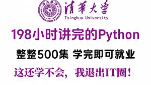 【整整500集】清华大佬198小时讲完的Python零基础全套教程，2025最新版，全程通俗易懂，带你7天搞定python全栈，学完即就业！允许白嫖，拿走不谢！