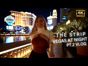 Las Vegas Strip at night Vlog [4K] part 2 of Thanksgiving, bellagio, harrahs, casino royale