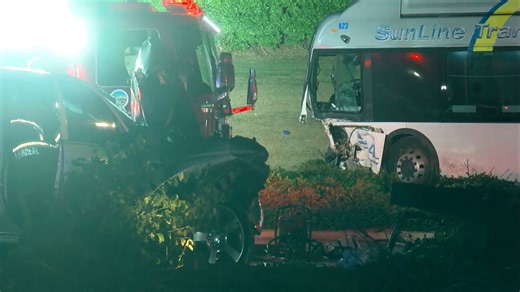 Four people injured, one critically, after crash between bus and truck in La Quinta