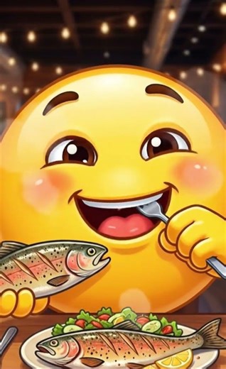 Smiling face eating fish #goodvibes ##positivity