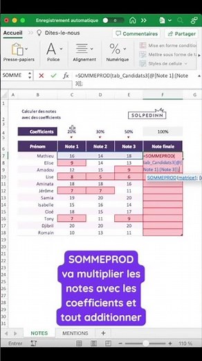 Calculer des notes finales - Tuto Excel