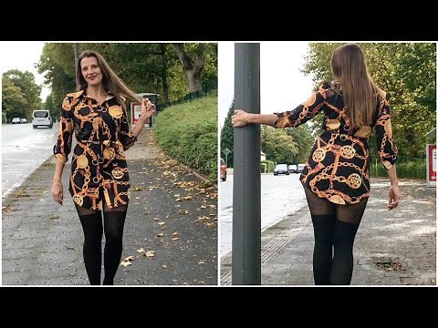 Try On My New Dress & Pantyhose - Walk In Public In Overknee Tights | Kats little world