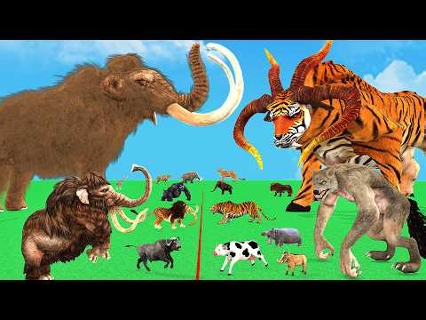 Animal Epic Battle Mammoth Elephant Cow vs Wolf Tiger Bull vs Giant Animal Revolt Battle Simulator