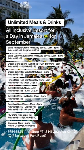 ☀️ Ready for a day of sun, fun & unlimited vibes in Jamaica? 🌴🍹Grab your All-Inclusive Day Pass and enjoy food, drinks & poolside relaxation all day! 🏖️✨ Group rates available – bring your friends & make it a day to remember!#JamaicaVibes #AllInclusiveDayPass #BeachDay #JamaicaVacation #TravelWithFriends #GroupFun #UnlimitedVibes #TropicalEscape #VacationGoals #IslandLife #FunInTheSun | Expressionz Travels