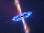 Far away black hole spews out matter close to the speed of light