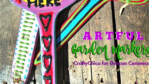 Kathy Cano-Murillo created these adorable (and sassy!) Artful Garden Markers featuring Duncan Concepts Underglazes and the brand new Duncan Oh Four Bisque Garden Markers. It's such a perfect way to prepare for spring planting!! http://www.ilovetocreate.com/artful-garden-markers | Duncan Ceramics