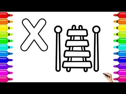 X for Xylophone Drawing & Coloring 🎶 | Step by Step Music Art for Children