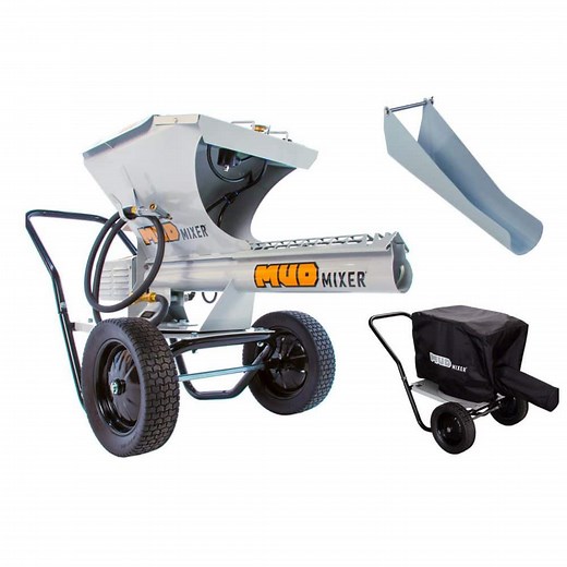MUDMIXER Continuous Feed Portable Electric Concrete, Cement and Mortar Mixer with Chute Extension and All-Weather Cover - The Home Depot