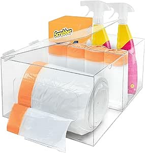 2 in 1 Extra Large Acrylic Trash Bag Dispenser - 13 30 33 Gallon Garbage Bag Holder W/Lid | Trash Bag Holder Dispenser | Trash Bag Organizer Under Sink | Kitchen Portable Trash Bag Holder Under Sink