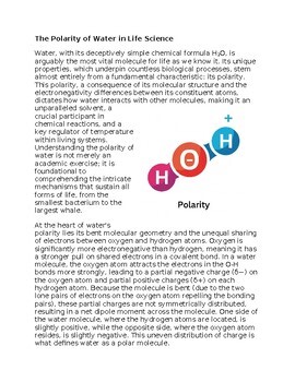 Polarity of Water Worksheet for Sub-Plan or Classwork & Homework 100% Editable