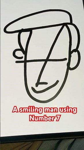 Step-by-step Guide to draw a smiling man using the number 7 😊✏️
