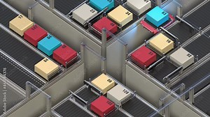 An artificial intelligence transport robot that moves goods. Smart Logistics Concept. Smart distribution. 4k animation.