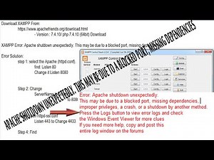 Error Apache shutdown unexpectedly This may be due to a blocked port, missing dependencies