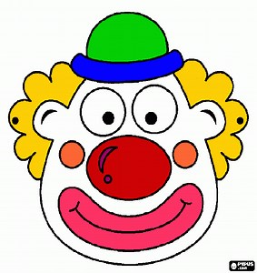 Clown mask coloring page, printable Clown mask