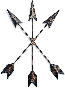 CraftyCrocodile Iron Arrow Hanging Wall Art Decor - Native American, Cherokee, Navajo, Indian, Western, Tribal, Medieval Style - Rustic Metal with Sprinkles of Gold for Bedroom, Living Room, Kitchen