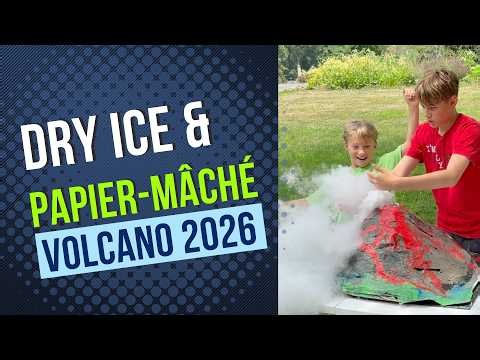 Setting off a DRY ICE volcano eruption with our Papier-Mâché Volcano!