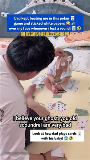 Hilarious baby 😘 gets angry and slams cards after losing to dad! 😂