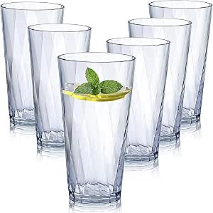 Unbreakable Plastic Drinking Glasses,Set of 6, Shatterproof Drinking Cups, Plastic glass cups,20ozplastic Tumbler Cups, Dishwasher Safe (Clear, 20oz)