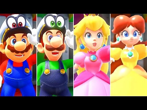 Super Mario Odyssey - Mario vs Luigi vs Peach vs Daisy (Splitscreen Race) - Full Game Walkthrough