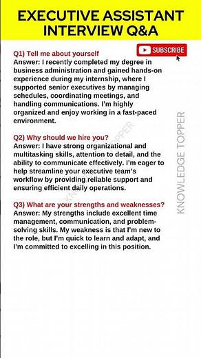 Executive Assistant Interview Questions and Answers | Executive Assistant Job Interview Questions
