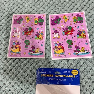 Vintage 1990s Hallmark Barney the Purple Dinosaur with Baby Bop . 2 sheets