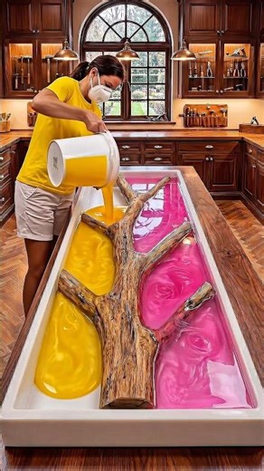 Pink Yellow Resin Log Table ✨🪵