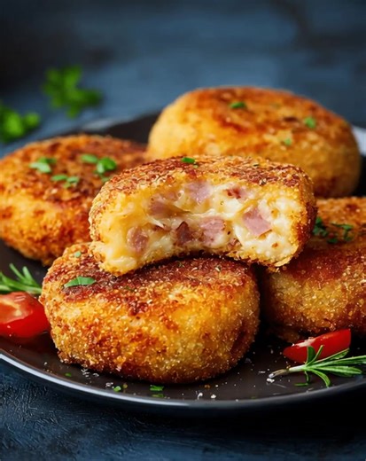Potato Patties with Ham & Cheese Filling Ingredients 4 large potatoes (about 800 g), peeled and boiled Salt, to taste 1/2 teaspoon black pepper .... Full Recipe in Coʍmеոτ 💬 | Ella Recipes
