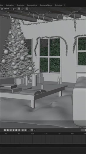 Cozy Christmas Cabin - Blender Timelapse #blender #3danimation #creativeblender #timelapse #3d