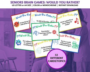 Would You Rather, Seniors Brain Games, Dementia Games, Dementia Activities, Dementia Caregiver Resource, Dementia Cards, Brain Games - Etsy