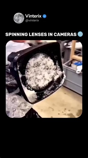 VINTERIX🇺🇸 on Instagram: "Some outdoor cameras use spinning glass covers to stay clear in extreme weather. Fast rotation creates centrifugal force, flinging off water, snow, dust, and mud instantly. A thin transparent disk spins in front of the lens, keeping the image steady while cleaning itself. This system is found in high‑end security cameras, autonomous vehicles, and marine gear. It avoids heaters, wipers, and chemicals, working even in heavy rain, freezing spray, or dust storms. 📺 Follo