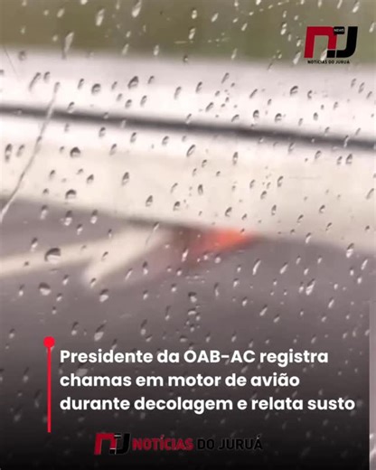 Notícias do Juruá on Instagram: "Presidente da OAB-AC registra chamas em motor de avião durante decolagem e relata susto Por Redação - 19 de Janeiro de 2026 O presidente da Ordem dos Advogados do Brasil no Acre (OAB-AC), Rodrigo Aiache, viveu momentos de tensão durante um voo neste domingo (18), ao perceber uma labareda em um dos motores da aeronave no instante da decolagem. O episódio foi registrado em vídeo e compartilhado pelo próprio Aiache em suas redes sociais. Nas imagens, é possível obse