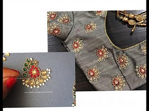 Aari / Hand Embroidery Kundan Work for Blouses / Tops - Step by Step Easy Way