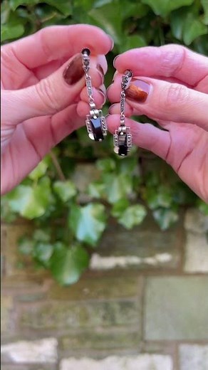 Art Deco 1920s Silver, Marcasite and Onyx Vintage Drop Earrings